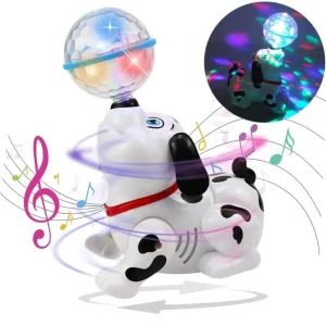 Spinning Dalmatian Toys Bump and Go Dancing Dog with Ball Music & Colorful Flashing Lights for Small Babies Infant Toddlers