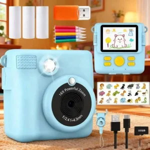 1080P Kids Camera Instant Print Portable Kids Camera with 32GB Card3 and Rolls Photo Paper , Perfect Gift for Toddlers