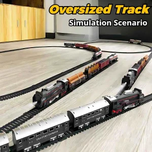 Vintage Electric Train Set with Realistic Lights Sounds Classic Steam Locomotive Railway Toy for Kids Interactive Play Gift